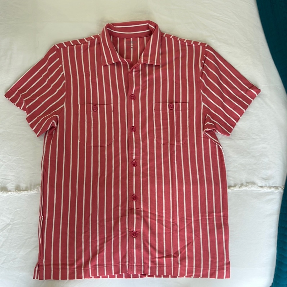 JCrew dusty red overt berm strip short sleeve button up shirt Medium
